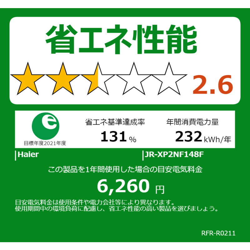 JR-XP2NF148F-XK 冷蔵庫 URBAN CAFE SERIES ステンレスブラック [2ドア