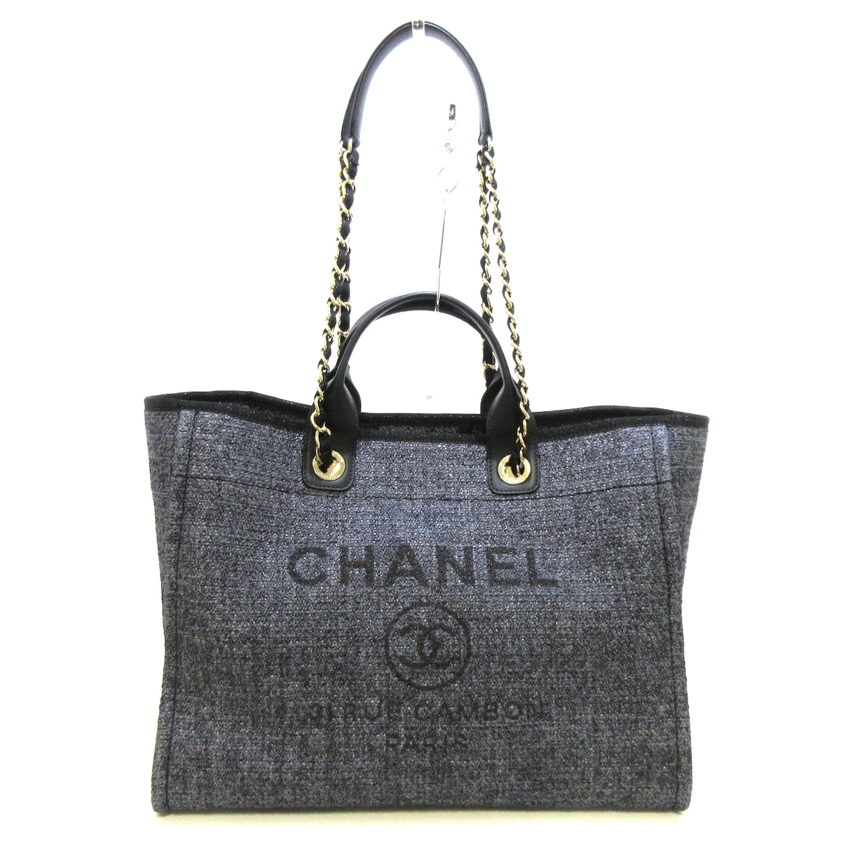 シャネル/トートバッグ/ドーヴィルラインGM/ダークグレー×黒/ラフィア