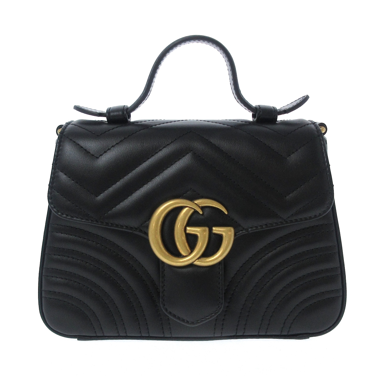 グッチ/ハンドバッグ/GGマーモント ミニ トップハンドルバッグ/黒