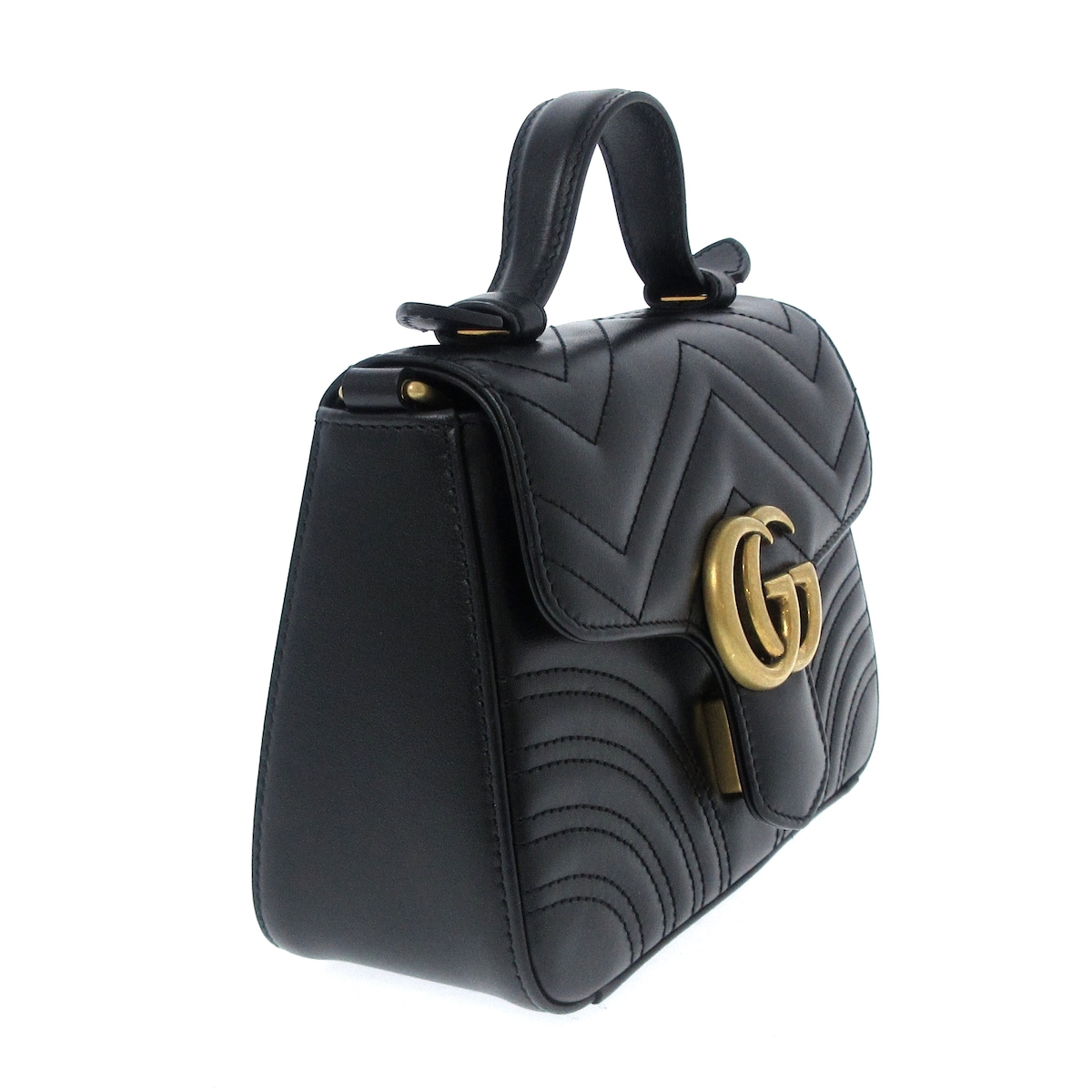 グッチ/ハンドバッグ/GGマーモント ミニ トップハンドルバッグ/黒