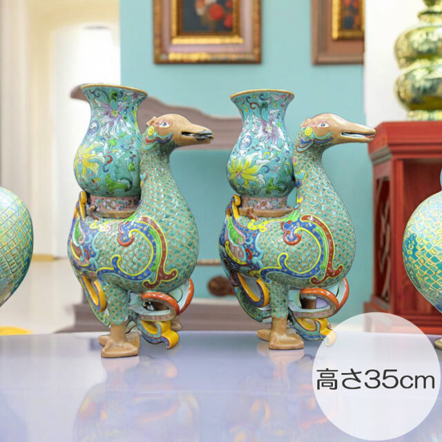 景徳鎮 十錦 動物飾り壺（1対） 【商品番号m-ke2028】