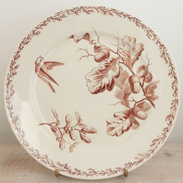 アンティーク プレート 小鳥 デザート皿 SYLVA フランス クレイユ