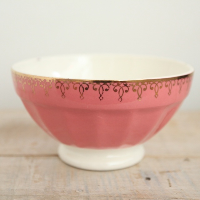 アンティーク カフェオレボウル ピンク レース フランス ディゴワン