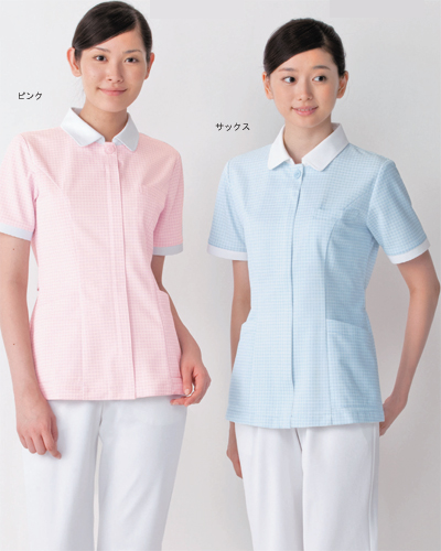 947 ナースジャケット半袖チェック柄レディス KAZEN・カゼン ナース