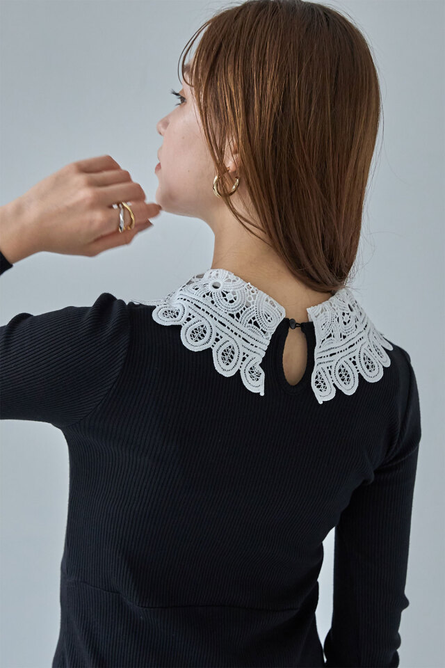 成瀬愛里さん着用】モチーフレース衿ニットソーワンピース