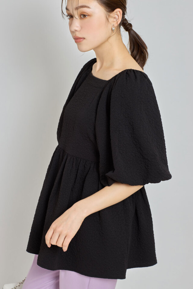 フラワージャガードバルーンスリーブブラウス