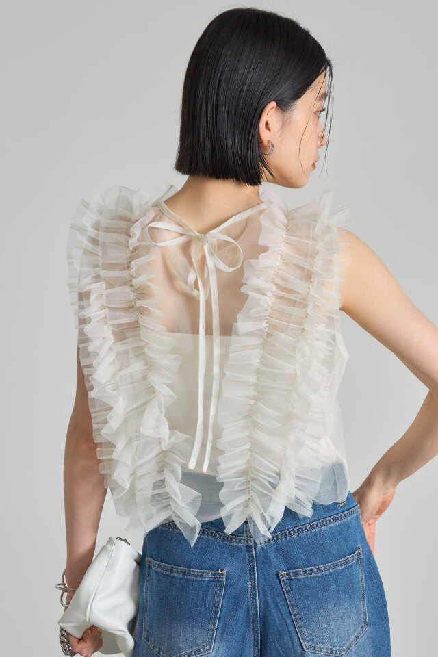 松木育未さん着用】チュールブラウス