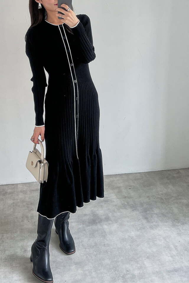 skinholicさんコラボ》配色リブニットワンピース