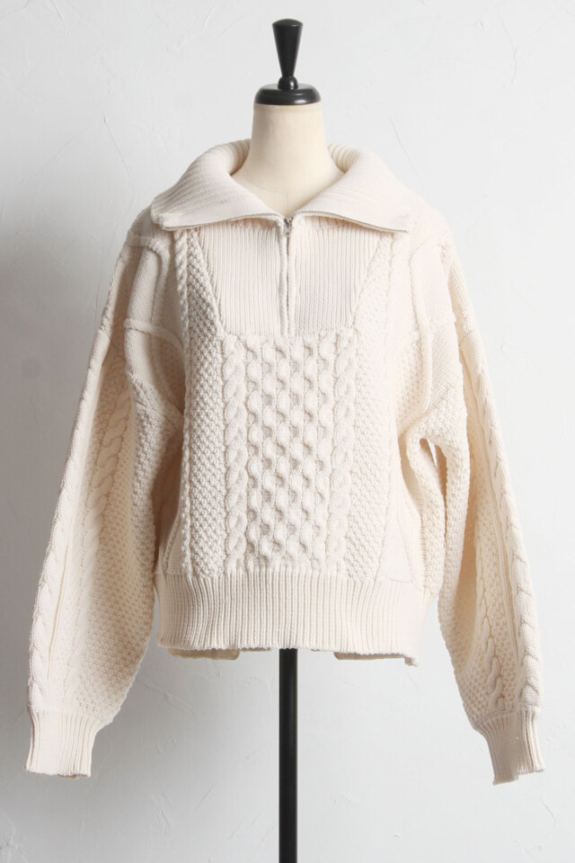 ハーフジップアラン柄ニット