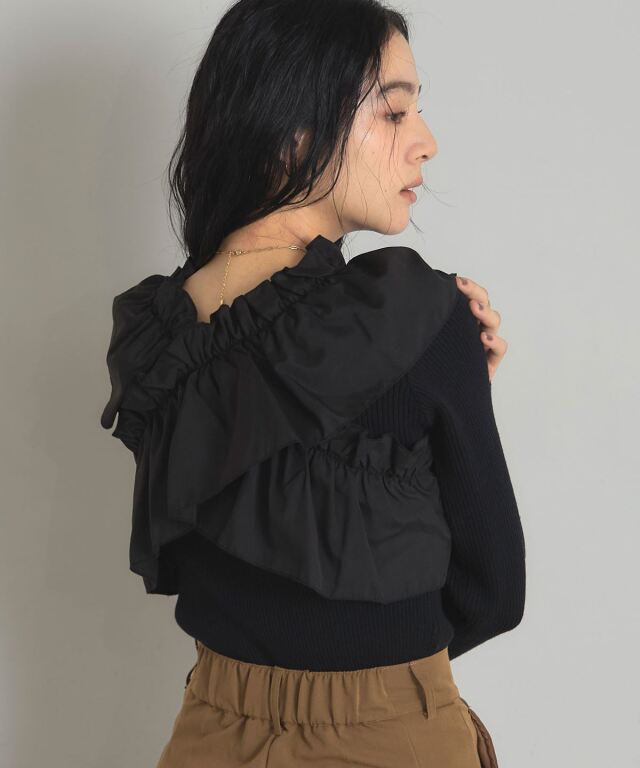 クロスフリルニット