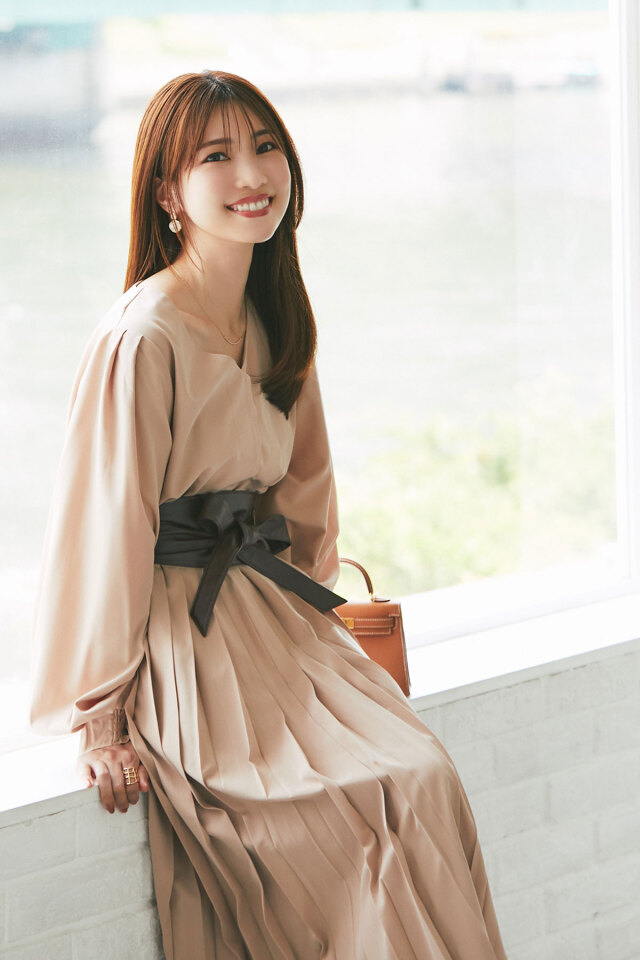 マシェリコラボ】サッシュベルト付きプリーツワンピース