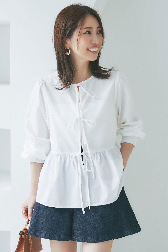 マシェリコラボ】前後2WAYリボンペプラムブラウス