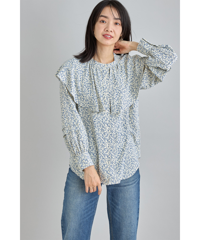 WEB限定]花柄ラッフルカラーブラウス