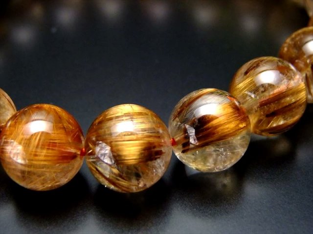 明るめ 4A タイガータイチンルチルクォーツ ブレスレット 10.5mm-11mm