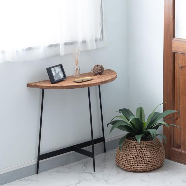 古材コンソールテーブル半月型｜北欧ヴィンテージ家具アンバーデザイン