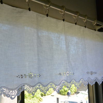 C-792 フランスアンティークリネンカーテン/カフェカーテン カット