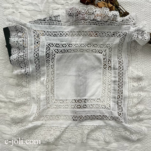 パリ発送】E1174 フランスアンティークレースハンカチ 1900年ハンド