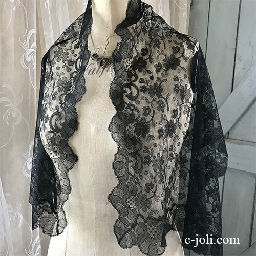 L2668 フランスアンティークレースベール/ショール リネンチュール