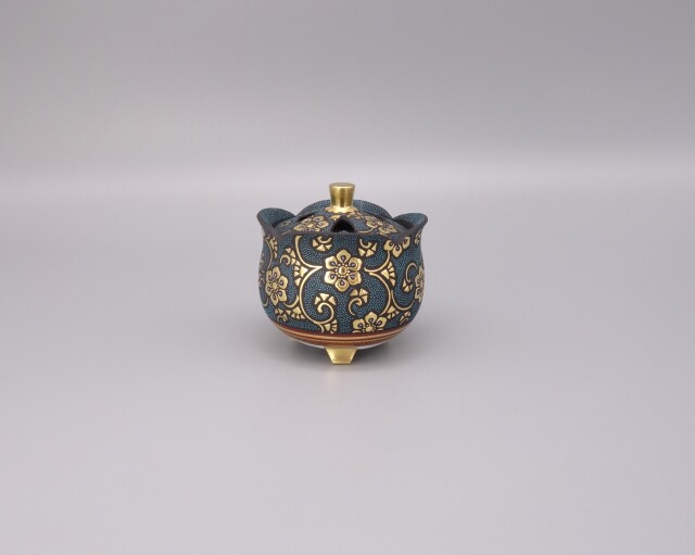 香炉（2.3号花形） 渦打青粒盛金宝相華唐草図 [ 三代 仲田錦玉 ]