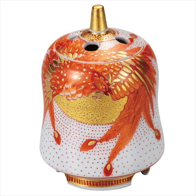 九谷焼作家 ギフト ご贈答品 御祝い3号香炉 赤絵鳳凰 福田良則【九谷焼