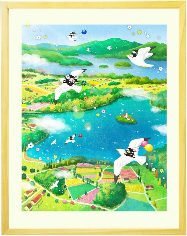 絵画 ヨーロッパの風景 湖の絵 教会の湖 旅 「Bon Voyage! (ボン