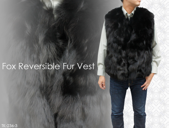 毛皮ベストメンズ ファーベスト リバーシブル ブルーFOX ファーベスト