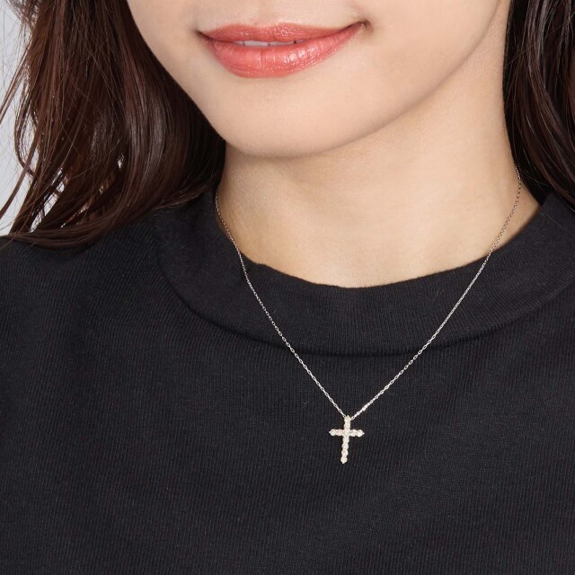 クロス ダイヤモンド ネックレス 0.5ct PT900 プラチナ K18 18金 lp37-0011