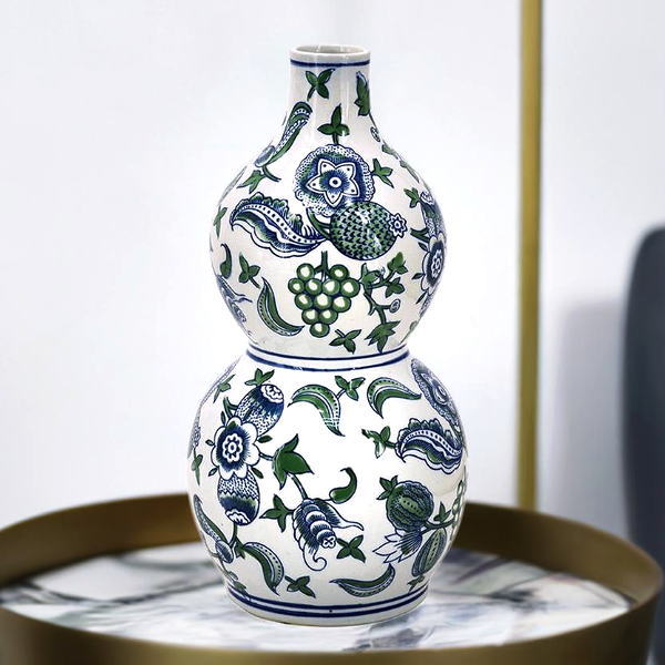 花瓶 おしゃれ 磁器 ひょうたん型 フラワーベース 上品 花模様 伝統