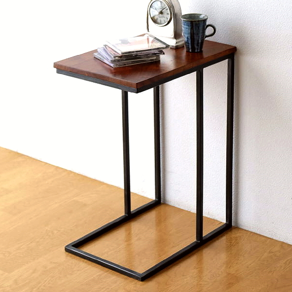 サイドテーブル 木製 アイアン コの字型 ソファーサイドテーブル