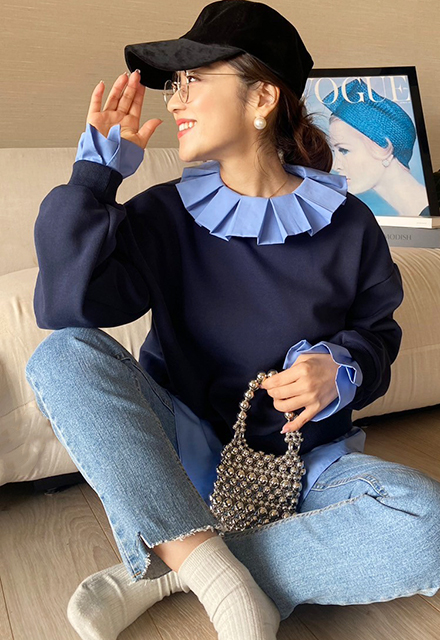 フリルブラウスレイヤードプルオーバー【7i-831-03983】