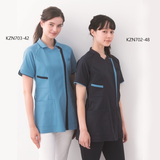 KZN703 カゼン レディス スクラブ ジャケット 女性用 衿つき 半袖 工業