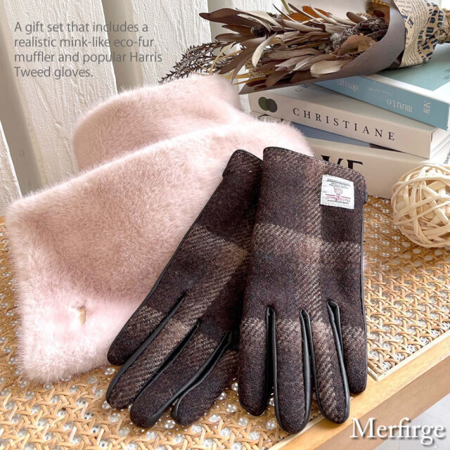30%OFF 会員価格適用外】ファー マフラー＆ハリスツイード 手袋