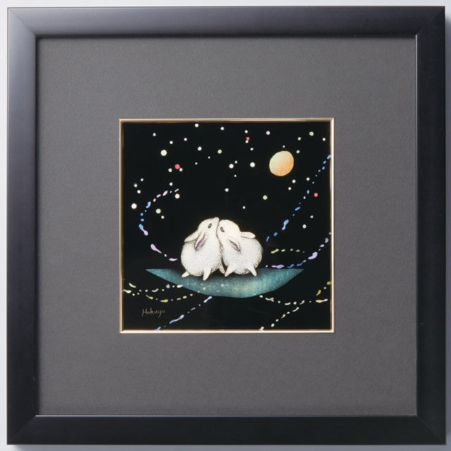 パネル 幸運の月うさぎ 木製 漆塗り 12-14402 漆器の井助