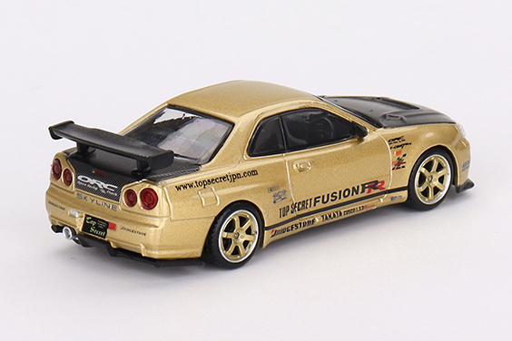 MINI GT 1/64 Nissan スカイライン GT-R R34 Top Secret Gold (右
