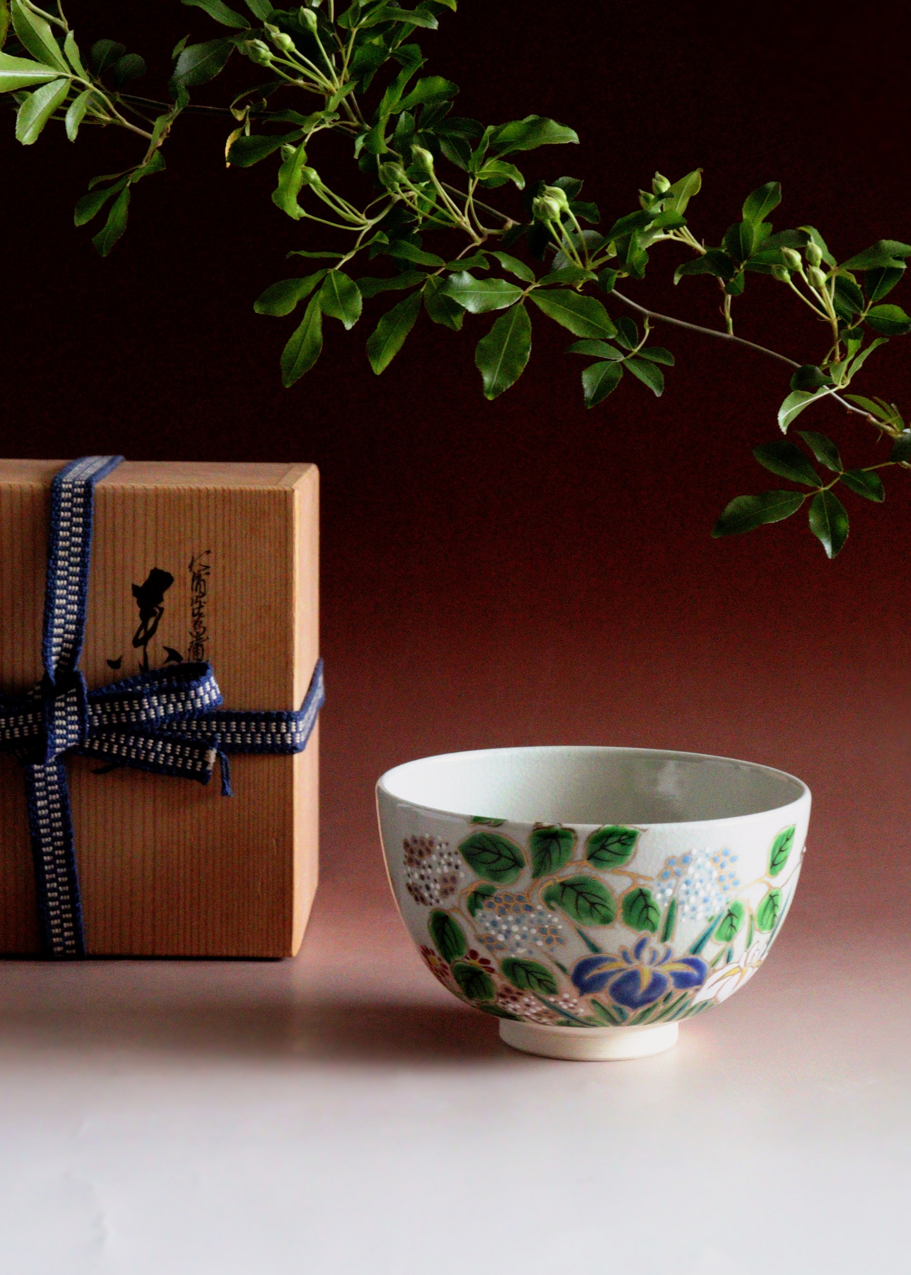 仁清写菖蒲紫陽花絵茶碗 中村陶彩作茶碗 京焼 茶道具 抹茶碗