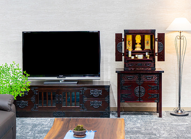 仙台仏壇20号 拭き漆調 仏具セット（レガシー モダン6具足・リンセット）＋