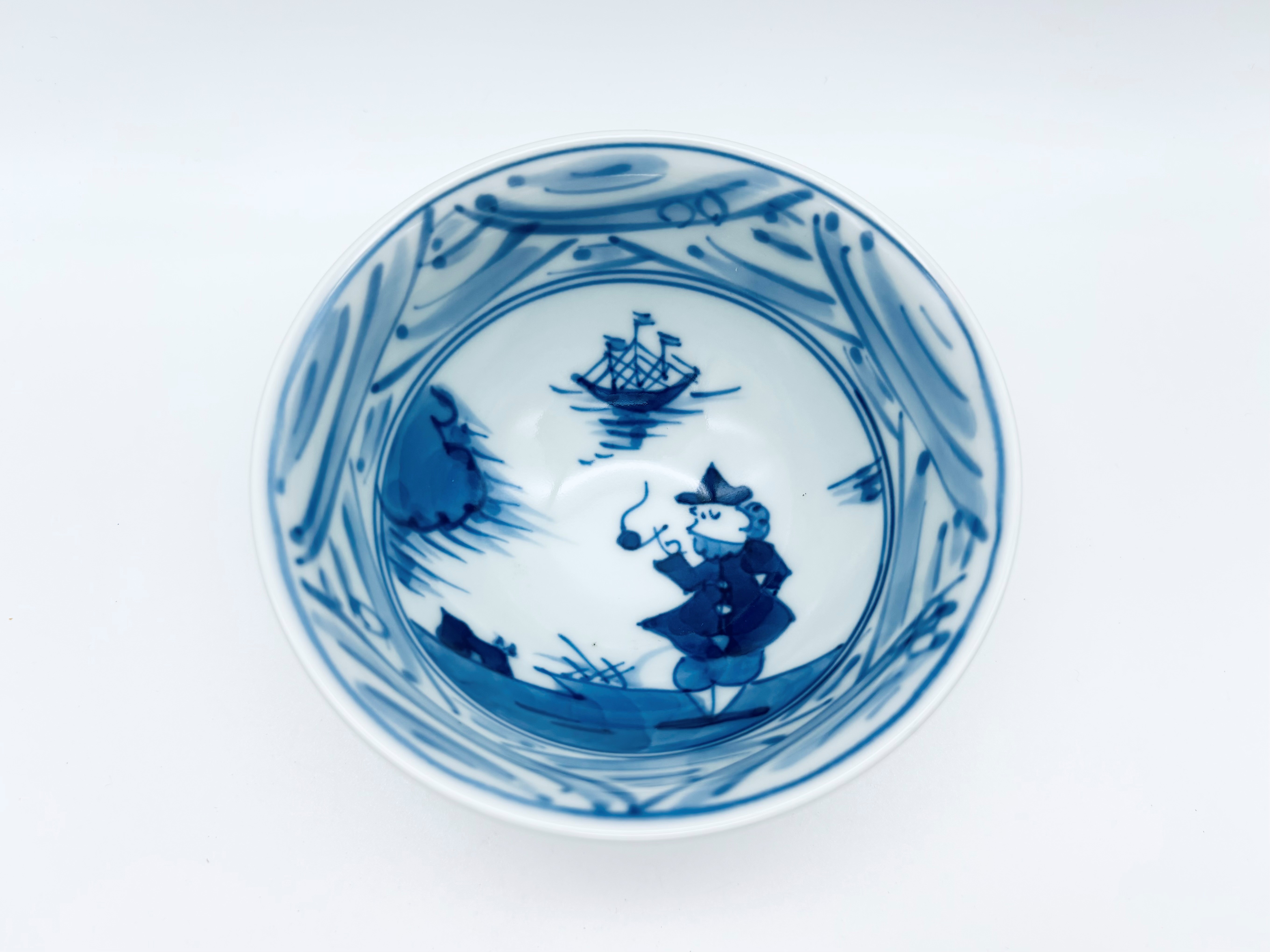 長崎紋3.8寸反飯碗 しん窯 青花