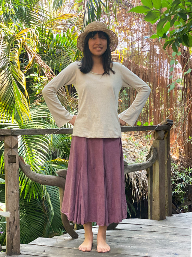 asana ヘンプコットン ひらひら 切り替え スカート・草木染め【パヤカ