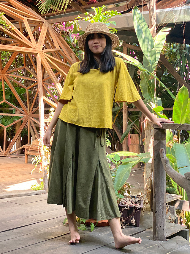 asana ヘンプコットン ひらひら 切り替え スカート・草木染め【パヤカ