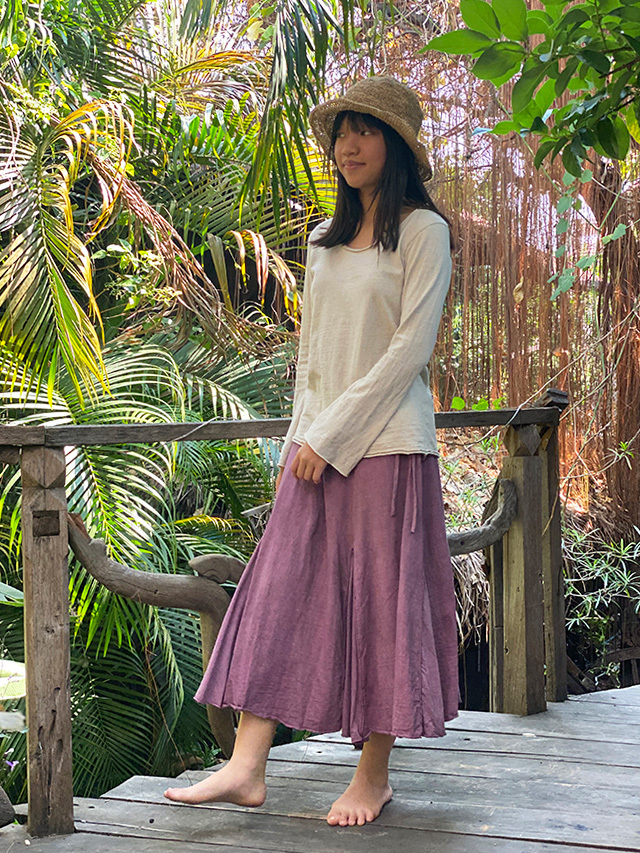 asana ヘンプコットン ひらひら 切り替え スカート・草木染め【パヤカ