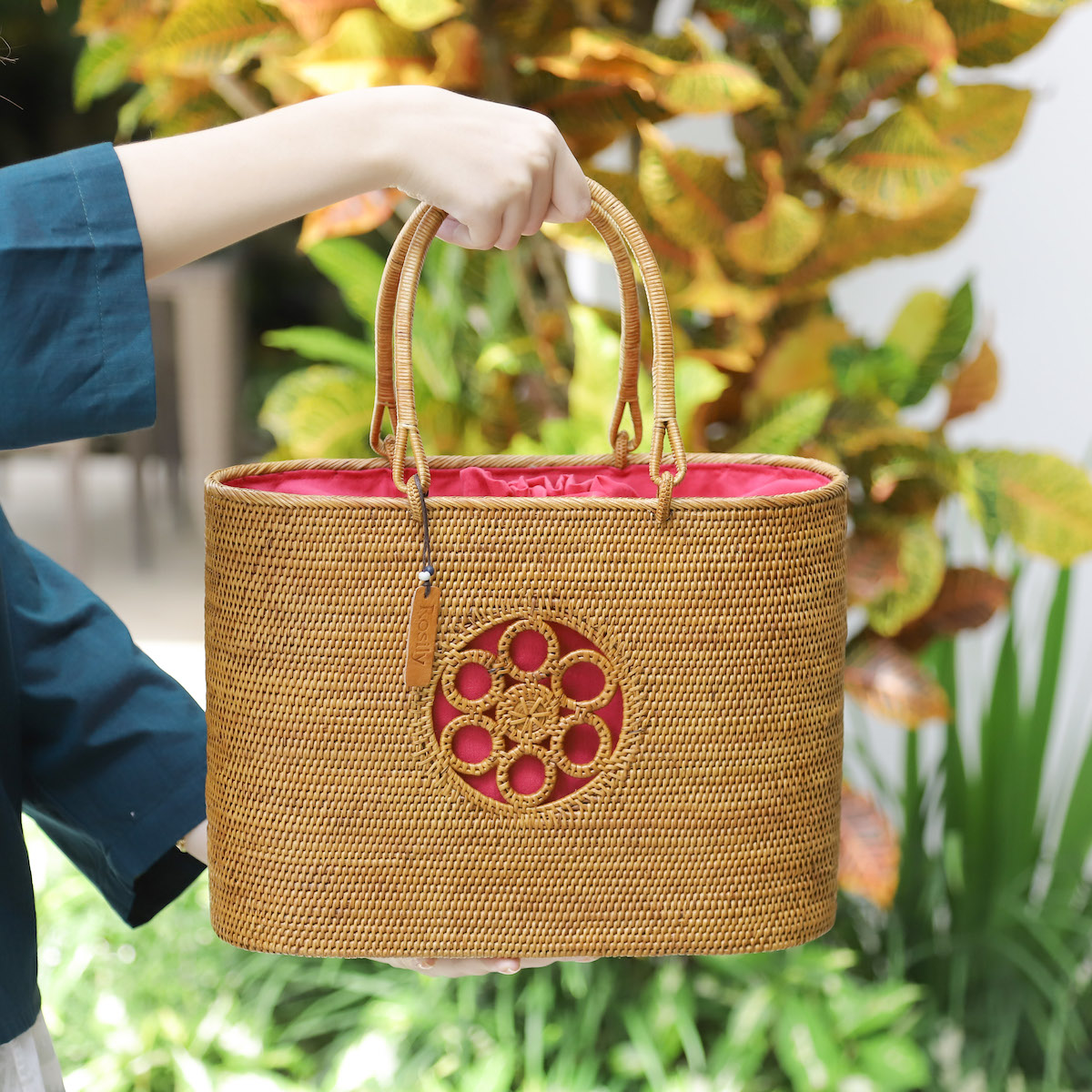和柄紋入バッグ (NAB519) Rosily(ロージリー) バリ島 アタかごバッグ