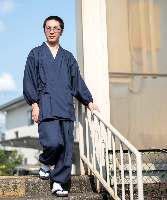 袖裾ゴム式テト麻作務衣 No.1 濃紺 ＜IKISUGATA＞| 作務衣・甚平通販