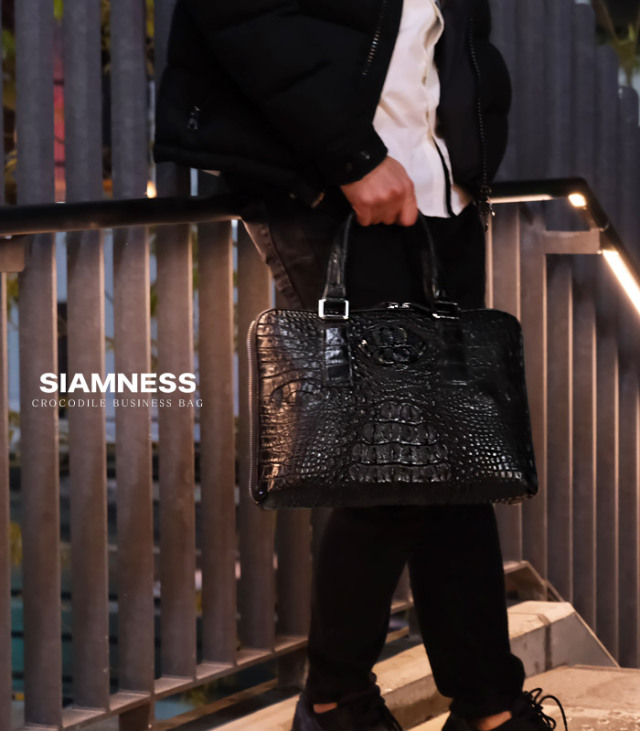 メンズ ビジネスバッグ レザー ワニ革／クロコダイル ブリーフケース