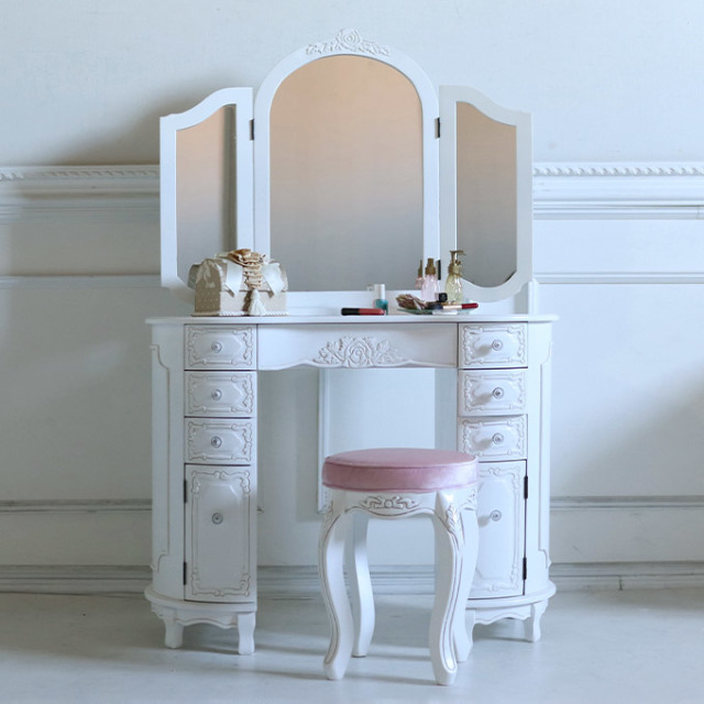 ロココ調 デラックスドレッサー(収納付き) 三面鏡 化粧台｜おしゃれ