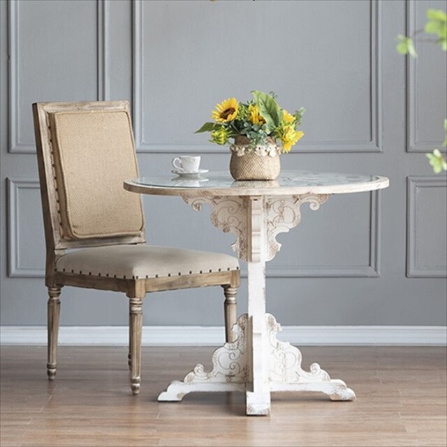 シャビーシック アンティークホワイト サイドテーブル φ60.5cm｜Y-KAGU