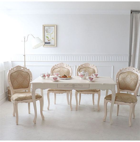 ダイニングテーブル 幅150cm 木製 猫脚 ホワイト ヨーロピアン 姫系