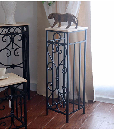 アンティーク調 大理石使用 アイアンサイドテーブル 花台 フラワー