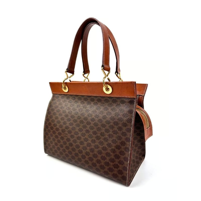 セリーヌ ハンドバッグ マカダム柄 茶系 ブラウンレザー MC98/1