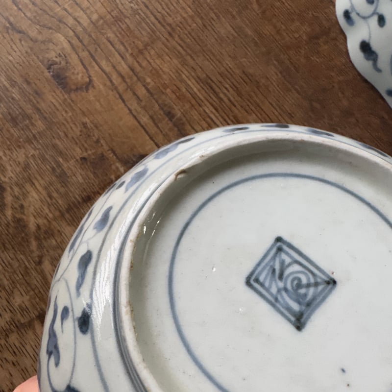 古伊万里 染付松竹梅文 輪花膾皿 渦福銘 2客セット | Kaikaroman