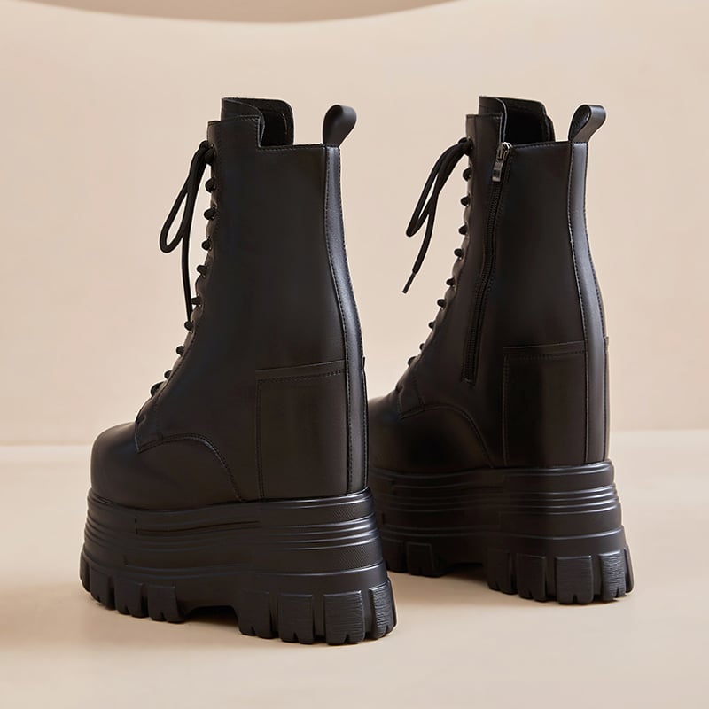 22㎝】シークレットブーツ レースアップ ショートブーツ ブラック 10